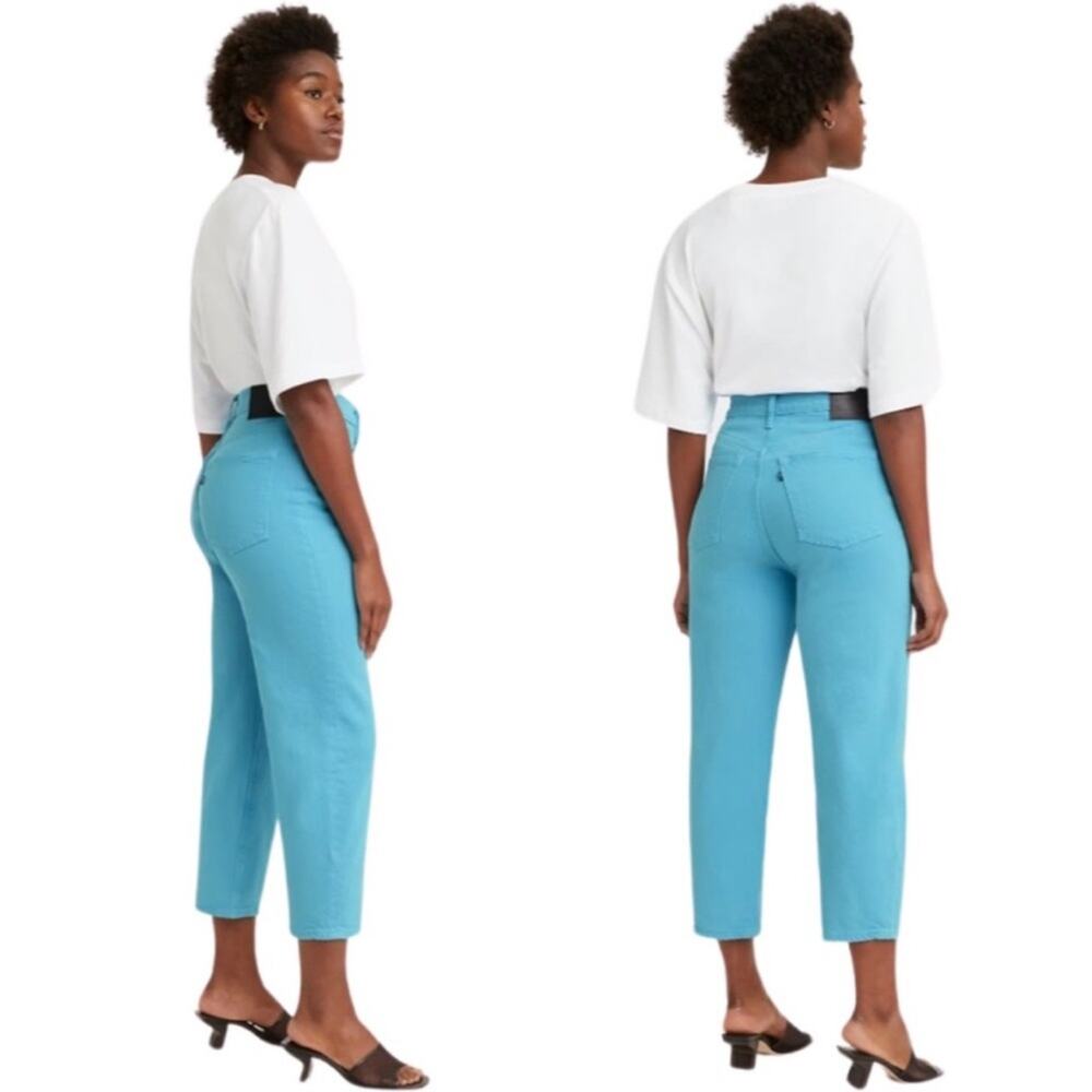NEW Levi's Made Crafted Barrel Crop Women’s Jeans Blue Mist Sz 32 Organic Cotton